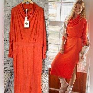 Daily Practice Anthropologie Dress Orange Lightweight Sweater Dress Cowl  1X‎
